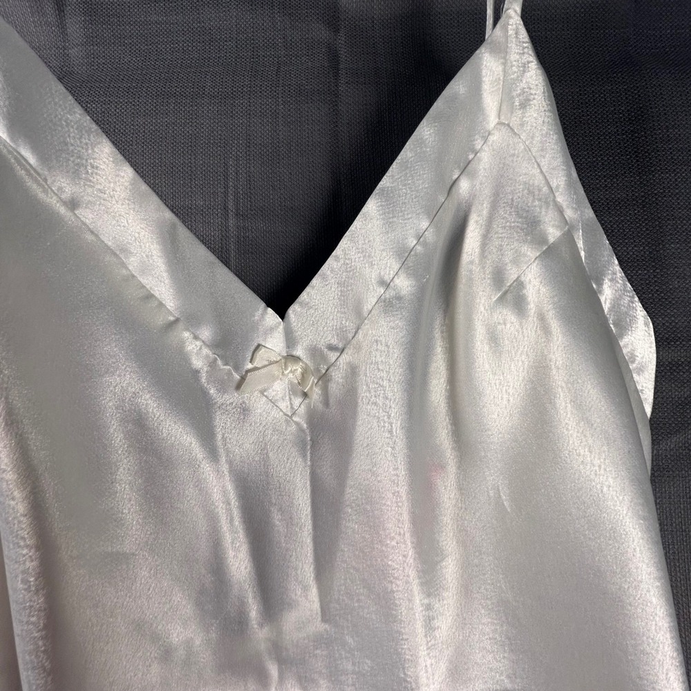 Elysian Fields White Satin Chemise Nightgown Low Back Bow Detail Womens